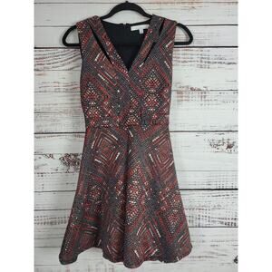 Fourteenth Place Mini Dress XS Womens V Neck Sleeveless Multicolor‎ Back Zip